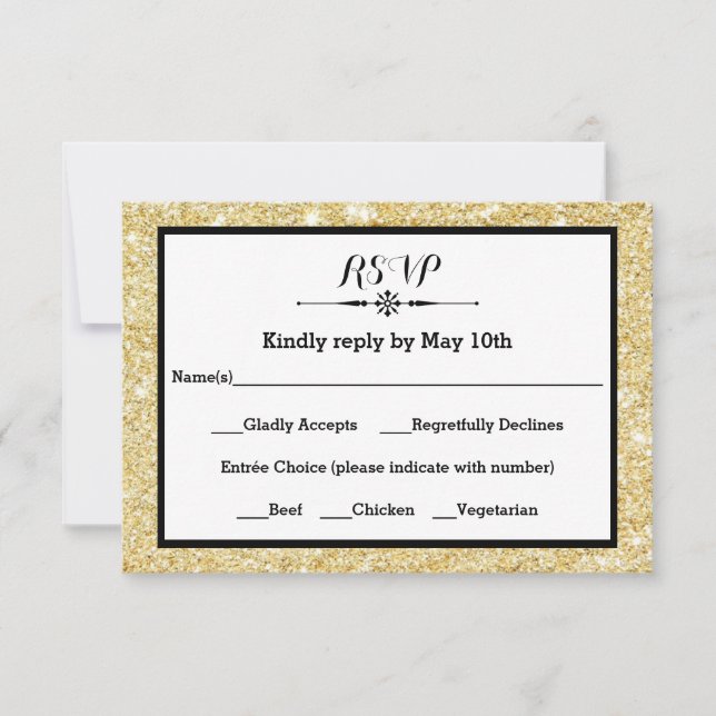 Gold Glitter and Black Frame- RSVP Response Card (Front)