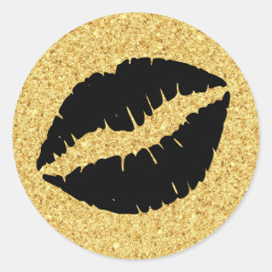 Gold Glitter and Black Lips Classic Round Sticker