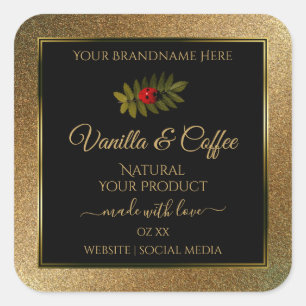 Gold Glitter and Black Product Labels Cute Ladybug