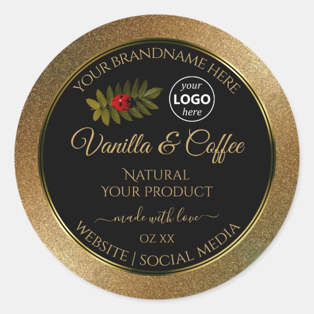 Gold Glitter and Black Product Labels Ladybug Logo (Front)