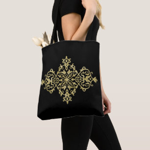 Gold Glitter and Black Tote Bag