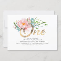 Gold Glitter and Blush Pink Flowers 1st Birthday