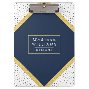 Gold Glitter and Dots   Clipboard in navy