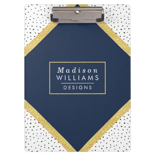Gold Glitter and Dots | Clipboard in navy (Front)