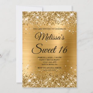 Gold Glitter and Foil Sweet 16 Fancy Monogram Invitation
