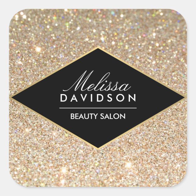 Gold Glitter and Glamour Beauty Square Sticker (Front)