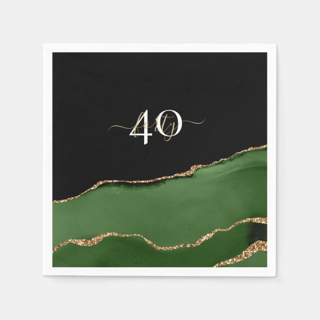 Gold Glitter and Green Agate Monogram Napkin (Front)
