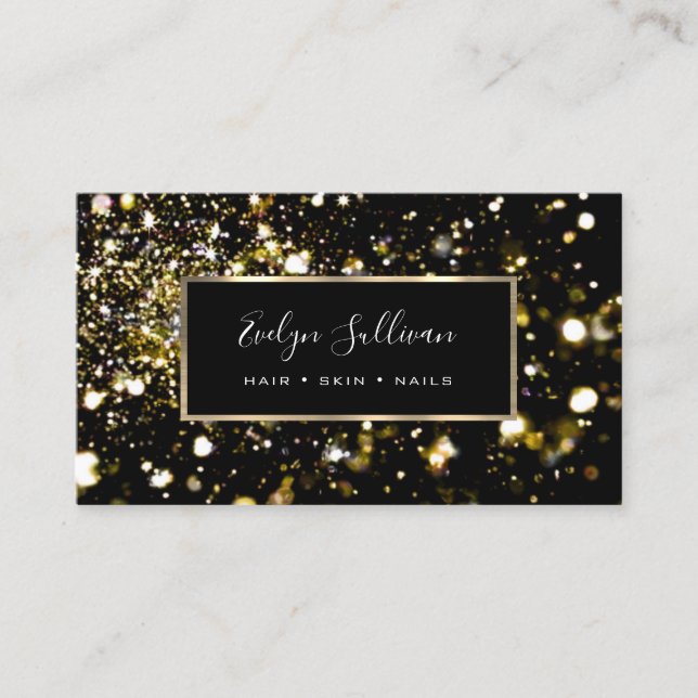 Gold glitter and lights business card (Front)