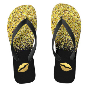 Gold Glitter and Lips Jandals