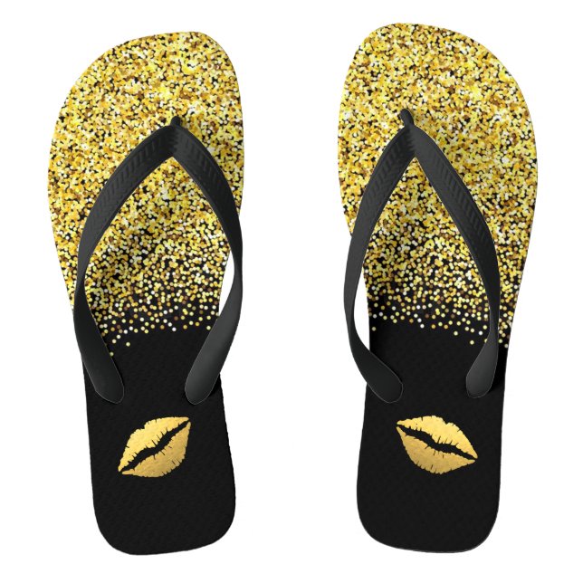 Gold Glitter and Lips Jandals (Footbed)