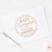 Gold Glitter and Pink Sprinkle Baby Shower Label (Envelope)