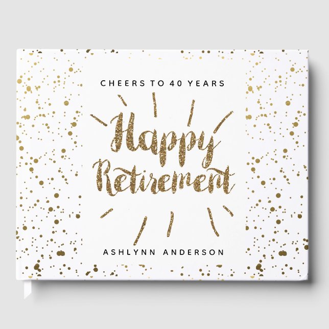 Gold Glitter and Polka Dots Retirement Guest Book (Front)