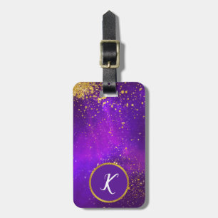 Gold Glitter and Purple Galaxy Luggage Tag