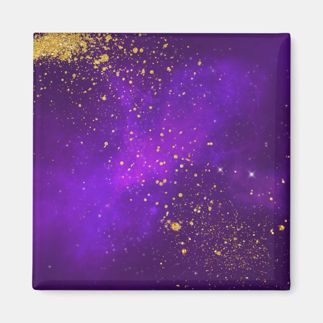 Gold Glitter and Purple Galaxy Magnet (Front)