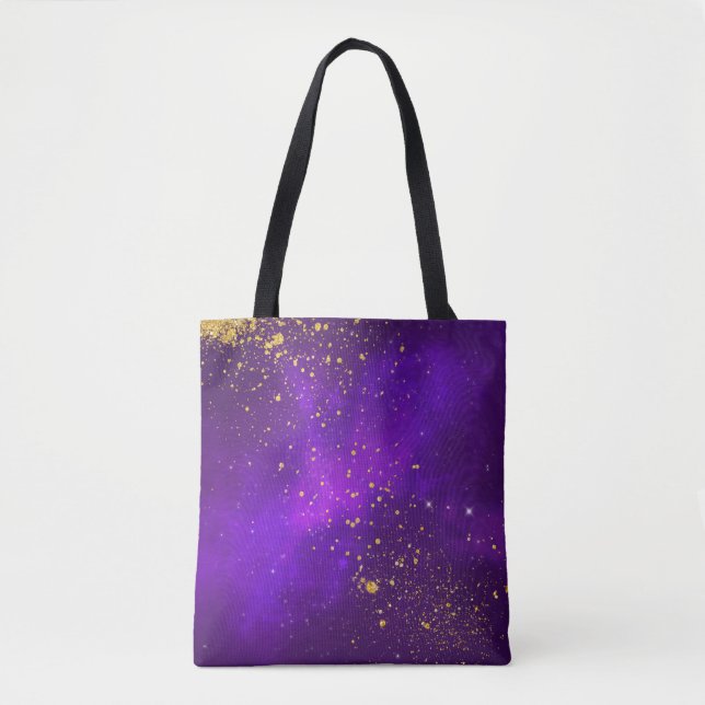Gold Glitter and Purple Galaxy Tote Bag (Front)