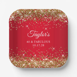 Gold Glitter and Red 40 & Fabulous Paper Plate