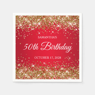 Gold Glitter and Red 50th Birthday Napkin