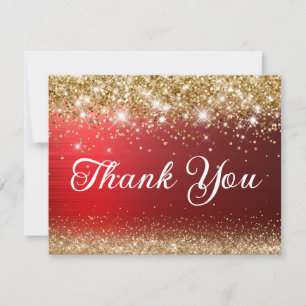 Gold Glitter and Red Foil 40th Birthday Thank You Card