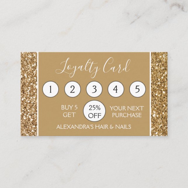 Gold Glitter and Sparkle Girly Loyalty Punch Card (Front)