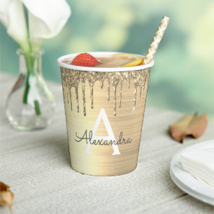Gold Glitter and Sparkle Monogram Paper Cups