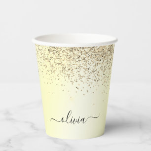 Gold Glitter and Sparkle Monogram Paper Cups