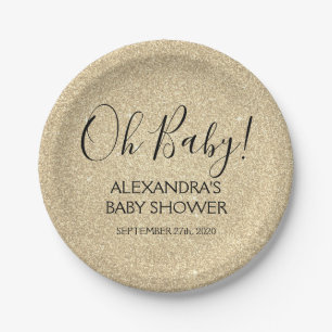 Gold Glitter and Sparkle Oh Baby! Shower Paper Plate