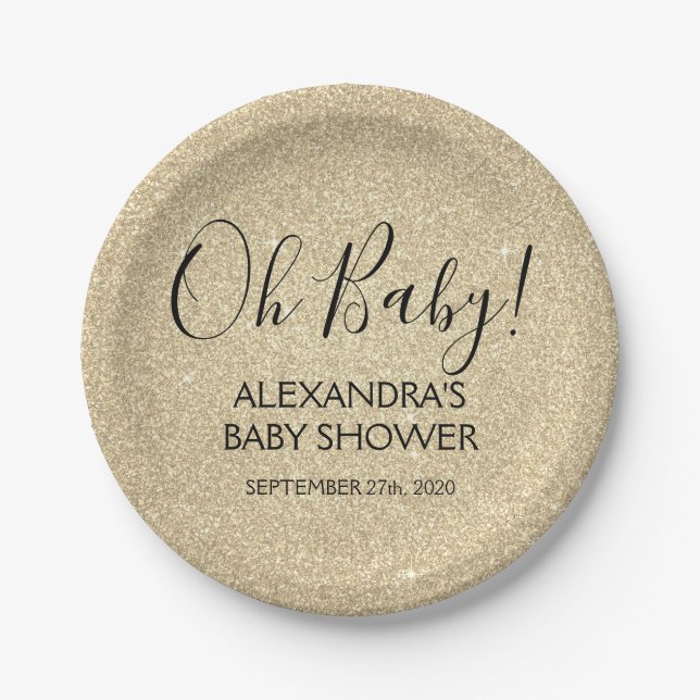 Gold Glitter and Sparkle Oh Baby! Shower Paper Plate (Front)