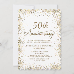 Gold Glitter and White 50th Wedding Anniversary Invitation
