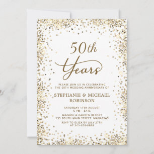 Gold Glitter and White 50th Wedding Anniversary Invitation