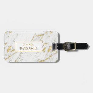 Gold Glitter And White Marble Pattern Luggage Tag