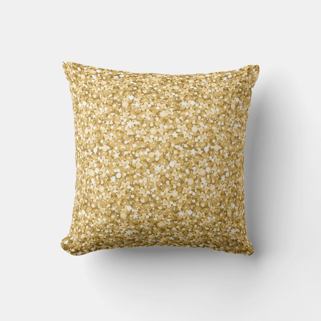 Gold Glitter And White Sparkling Stars And Dots Cushion (Front)