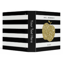 Gold Glitter Apple Black Stripes | Teacher Binder