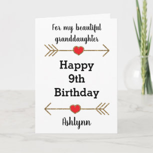 Gold Glitter Arrows & Red Hearts 9th Birthday Card