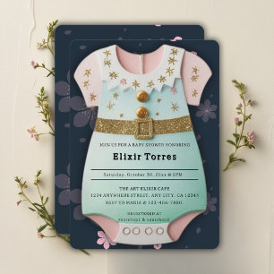 Gold Glitter Baby Clothes Floral Baby Shower Invitation