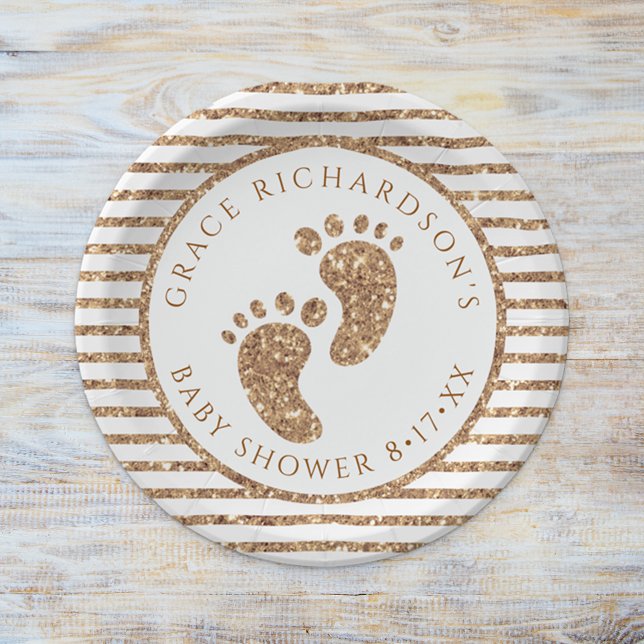Gold Glitter Baby Feet Baby Shower Personalised  Paper Plate (Baby Shower Gold Glitter Party Plates)