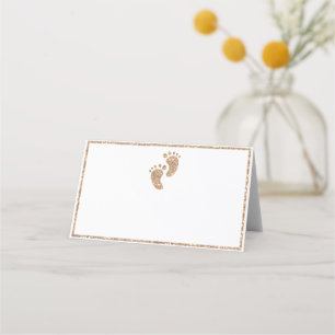 Gold Glitter Baby Feet Baby Shower Tent Place Card