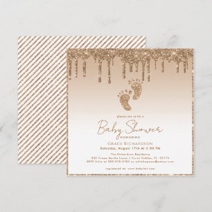 Gold Glitter Baby Shower Invitation with Baby Feet