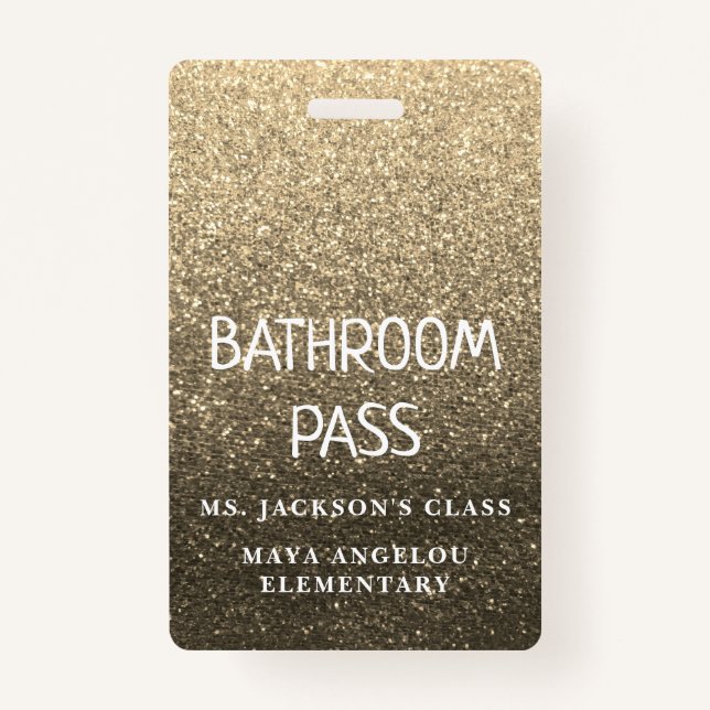 Gold Glitter Back To School Bathroom Hall Pass ID Badge (Back)