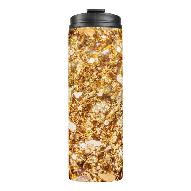 Gold glitter background thermal tumbler (Front)