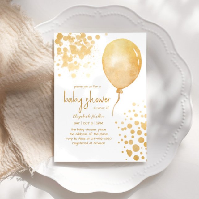 Gold Glitter Balloon Simple Boy Girl Baby Shower Invitation (Creator Uploaded)