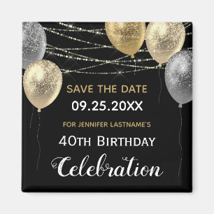 Gold Glitter Balloons 40th Birthday Save the Date Magnet