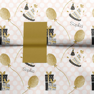 Gold Glitter Balloons and Party Hats Kids Birthday Tissue Paper