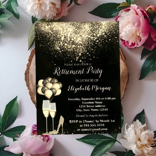 Gold Glitter,Balloons Confetti Retirement Party Invitation