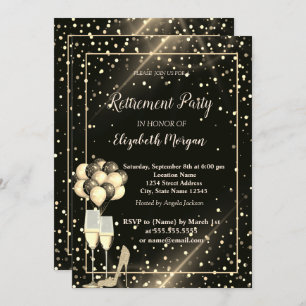 Gold Glitter,Balloons,Dots Retirement Party Invitation