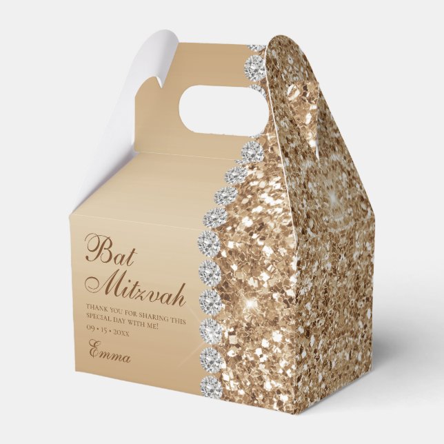 Gold Glitter Bat Mitzvah Favour Box (Front Side)