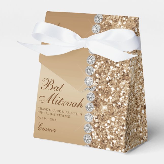 Gold Glitter Bat Mitzvah Favour Box (Front Side)
