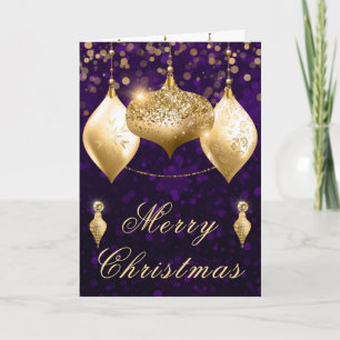 Gold Glitter  Baubles Christmas Holiday Card