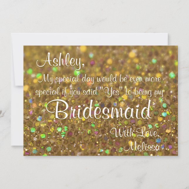 Gold Glitter Be My Bridesmaid Invitation (Front)