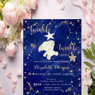 Gold Glitter Bear Twinkle Little Star Baby Shower Invitation