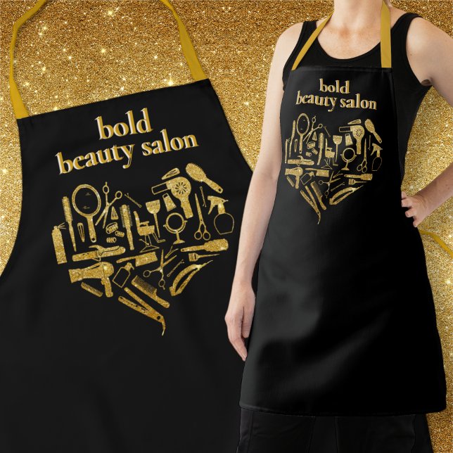 Gold Glitter Beauty Salon Tools Heart Hair Stylist Apron (Creator Uploaded)